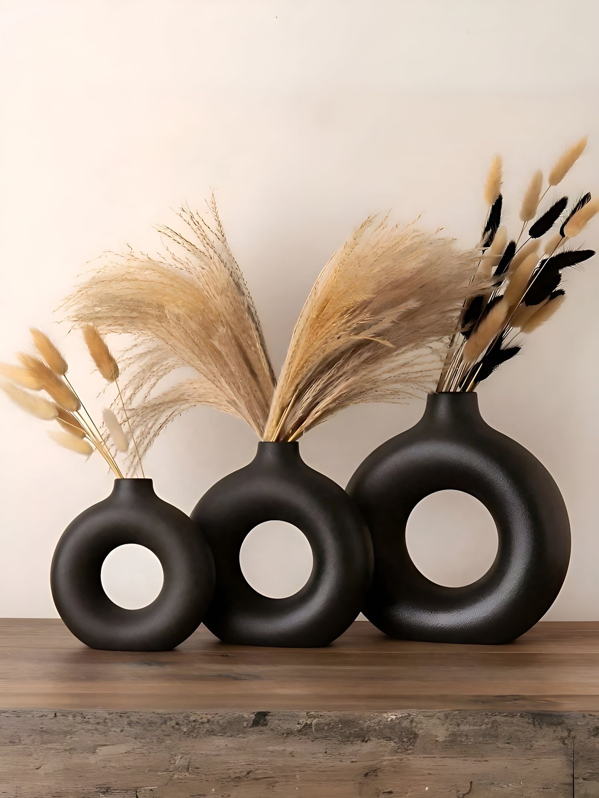 Black Doughnut Vases - Set of 3