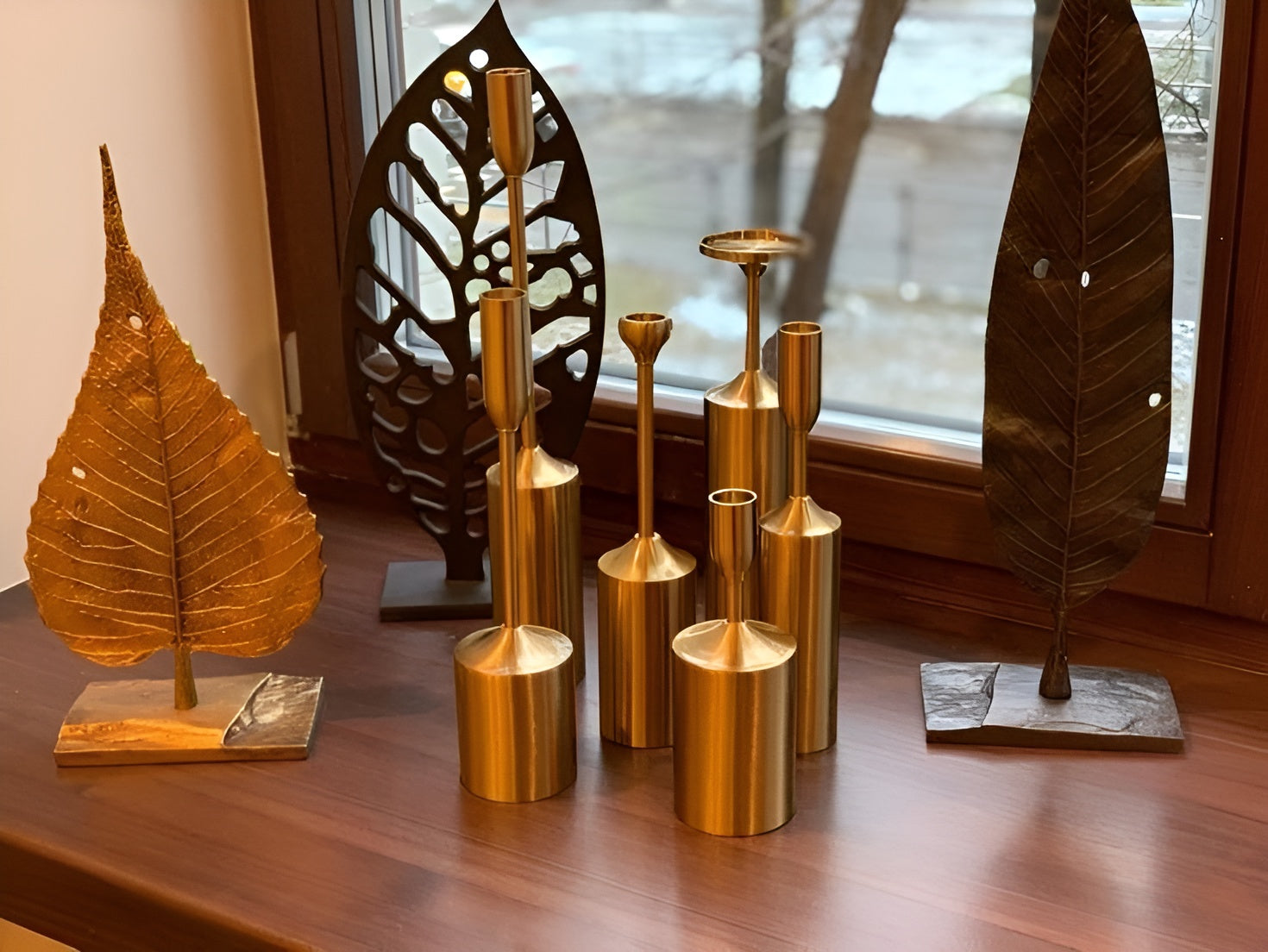 Golden Candle Stand - Set of 6