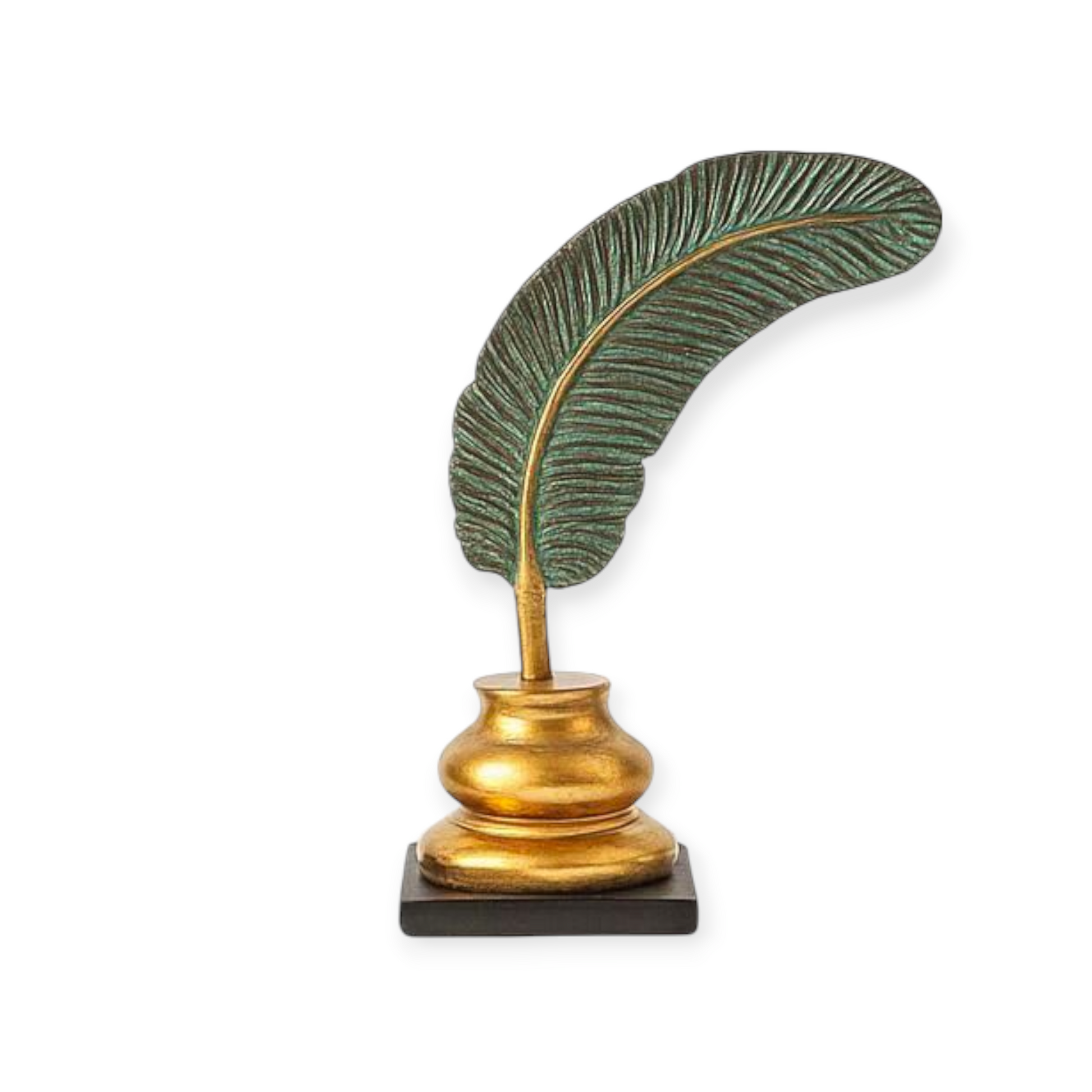 Rustic Green & Gold Feather Sculptures – Home Decor Trio