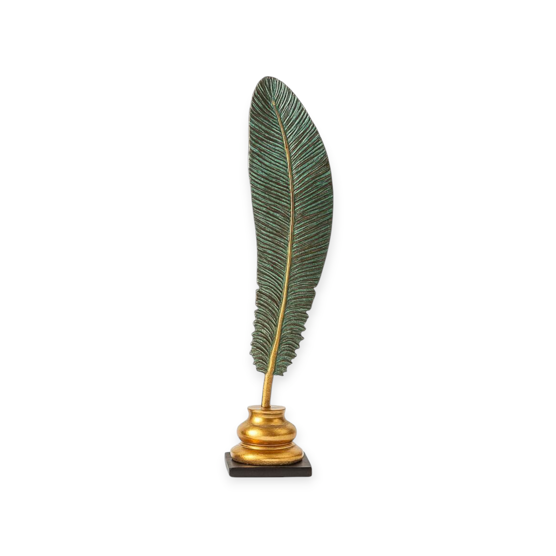 Rustic Green & Gold Feather Sculptures – Home Decor Trio