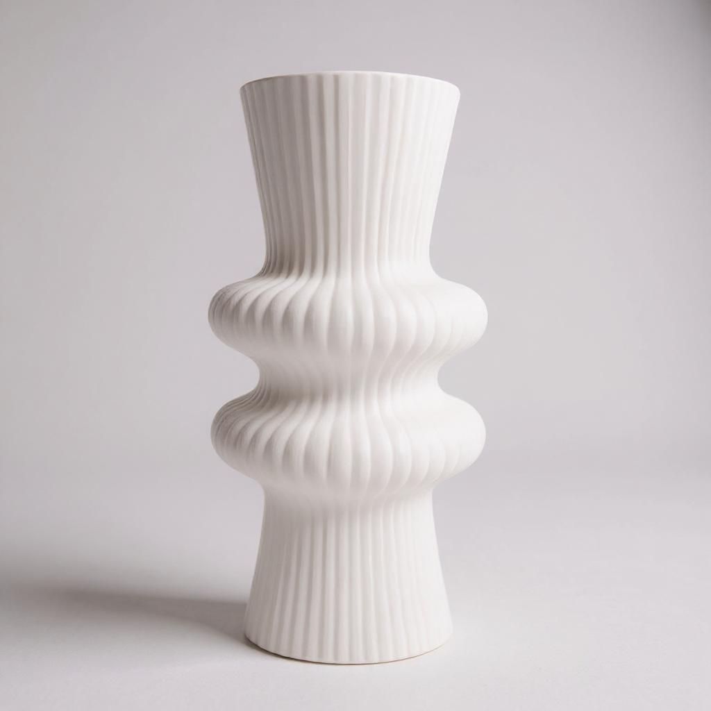 Ribbed Hour Glass White Vase