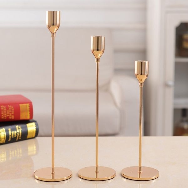 Golden Candle Stand - Set of 3